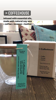 Coffeehouse Soy Candle, coffee, incense, leather,  double walled glass candle