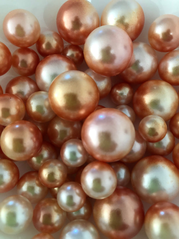 Coral Peach Vase Filler Pearls For Floating Pearl Centerpiece Decor, No Hole Pearl