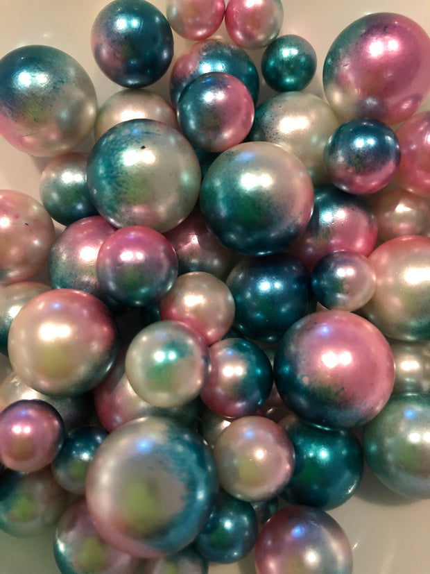 Pink Blue Vase Filler Pearls For Floating Pearl Centerpiece Decor, No Hole Pearl