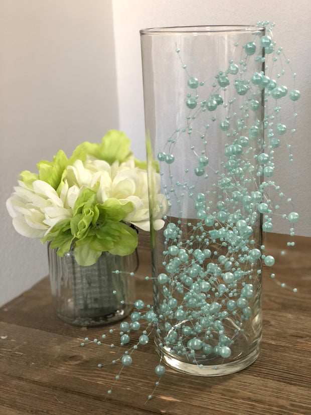 Light Blue Beaded Garland 5ft DIY Floating Pearl Beaded Garland, Candle wreath decors