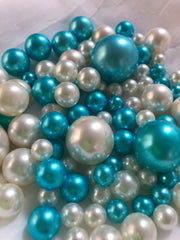 Teal Blue Ivory Pearls, Vase Fillers For Floating Pearl Centerpiece, Table Scatters