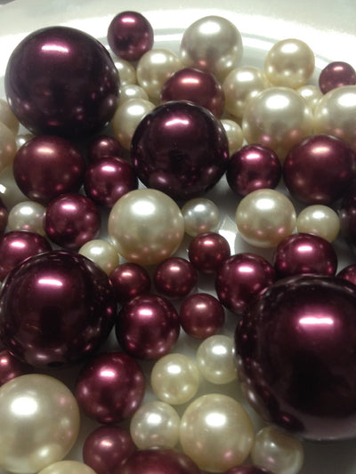 Burgundy And Ivory Pearls, Vase Filler Pearls, Pearl Table Scatters, DIY Floating Pearl Centerpiece, Jumbo Pearls