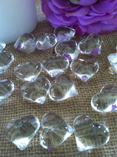 50pc Acrylic Clear Heart Shaped Diamond Gems - Table Scatters, Confetti