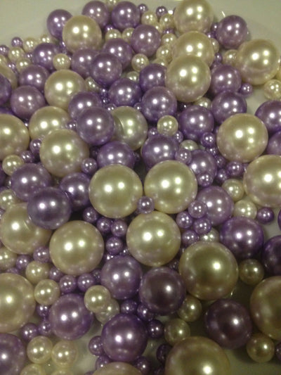 375 Pcs Ivory/Light Purple Beads No Holes Candle Plate Decor (Mix 18mm, 14mm, 8mm, 6mm) For Vase Fillers, Centerpieces