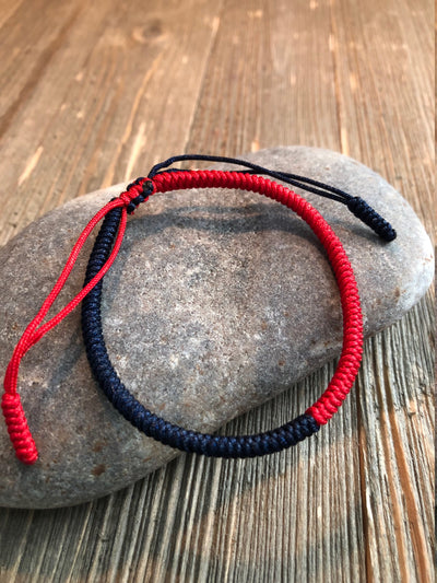 Lucky String Bracelet, Tibetan Buddhist Lucky Knots Bracelet - Red/Navy For Passion and Confidence