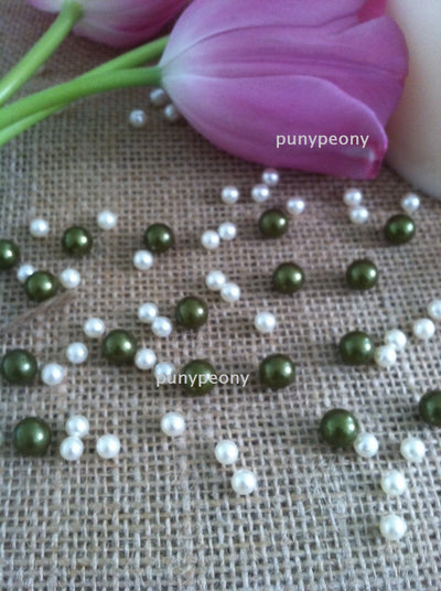 150 Pcs Pearls Ivory/Sage-Moss Green For Table Scatters/Confetti and wedding decors