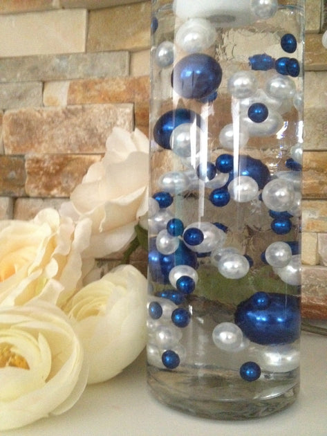 Floating Pearls Royal Blue (Navy) and Silver Pearls-180pc-Shiny-Jumbo  Sizes-Fills 4 Gallons for Your Vase Decorations-with Exclusive Transparent  Water
