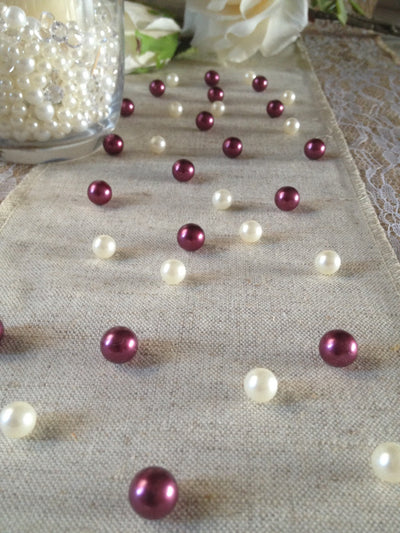 Vintage Table Pearl Scatters Burgundy and Ivory Pearls For Wedding, Parties, Special Events Decor Table Confetti