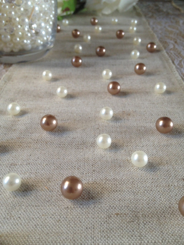 Vintage Table Pearl Scatters Copper Brown And Ivory  Pearls For Wedding, Parties, Special Events Decor Table Confetti
