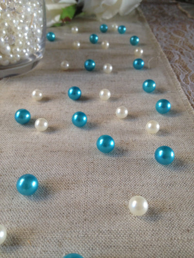 Vintage Table Pearl Scatters Teal Blue and Ivory Pearls For Wedding, Parties, Special Events Decor Table Confetti
