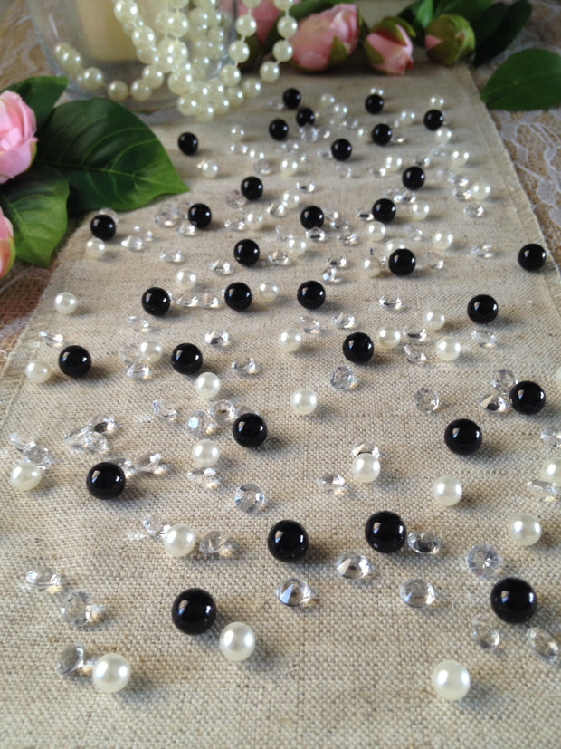 Diamonds & Pearls Vintage Table Scatters Black Pearls, For Wedding, Parties, Perfect for wine glass fillers, mason jars.