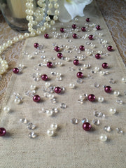 Diamonds & Pearls Vintage Table Scatters Burgundy Pearls, For Wedding, Parties, Perfect for wine glass fillers, mason jars.