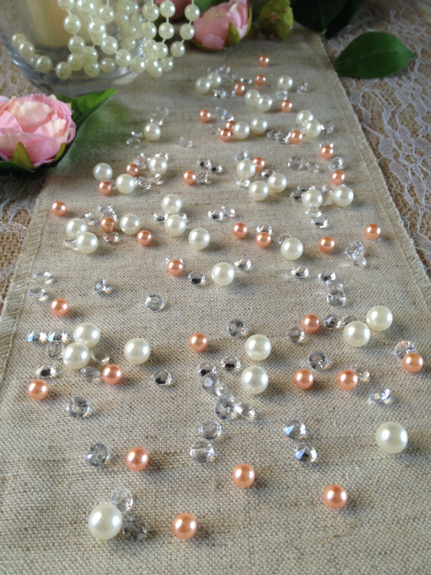 Peach Pearls Table Scatters, Diamond Scatters For Wedding, Parties, Perfect for wine glass fillers, mason jars.