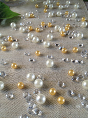 Gold Pearls Table Scatters, Diamond Scatters For Wedding, Parties, Perfect for wine glass fillers, mason jars.