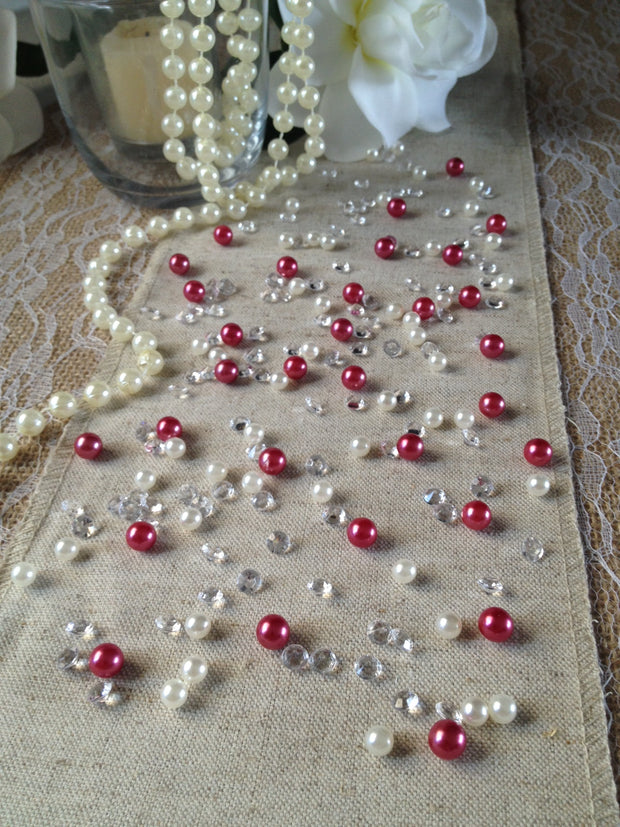 Diamonds & Pearls Vintage Table Scatters Mauve Pink Pearls, For Wedding, Parties, Perfect for wine glass fillers, mason jars.