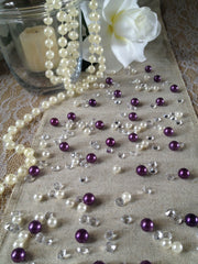 250pc Vintage Purple Pearls & Diamond Table Scatters For Wedding, Parties, Perfect for wine glass fillers, mason jars.