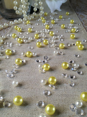 250pc Vintage Yellow Pearls & Diamond Table Scatters For Wedding, Parties, Perfect for wine glass fillers, mason jars.