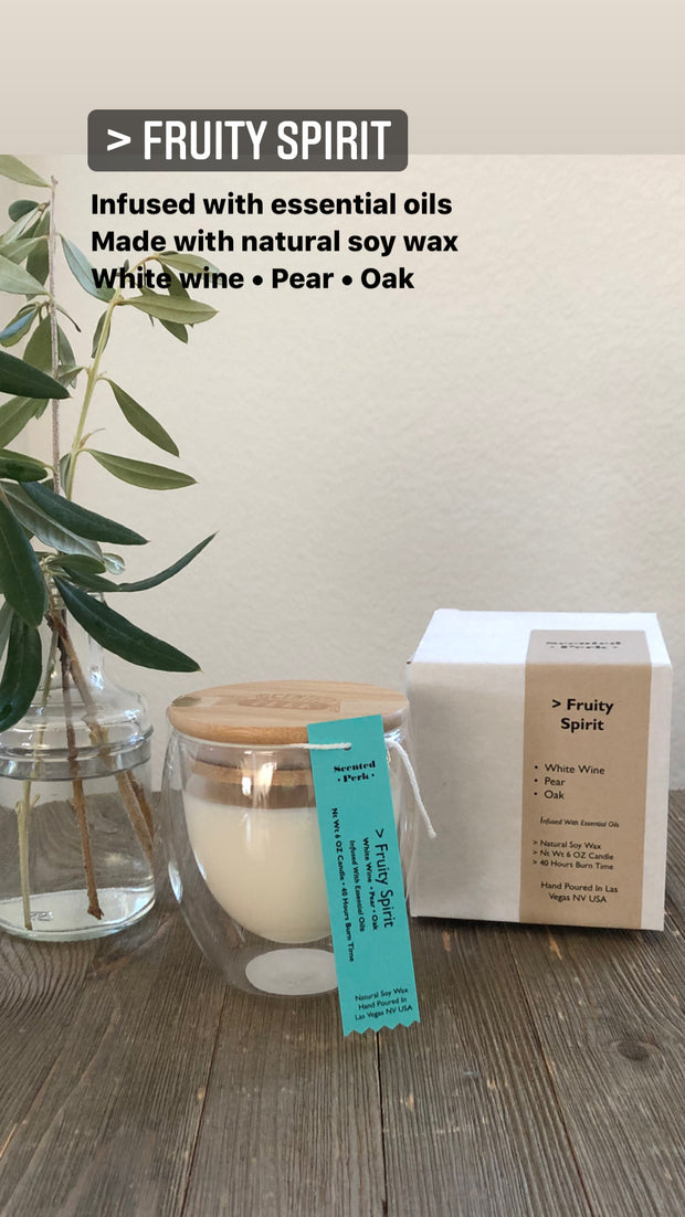 Fruity Spirit Soy Candle, white wine, pear, oak,  double walled glass candle
