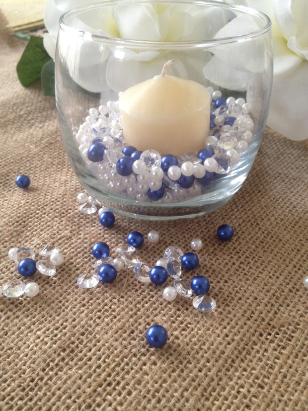 Diamonds & Pearls Royal Blue and White For Candle/Votive Fillers (500pc Mix)