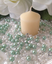 500pcs Pearls & Diamonds Seafoam Green and White Pearls For Candle Fillers, Table Scatters