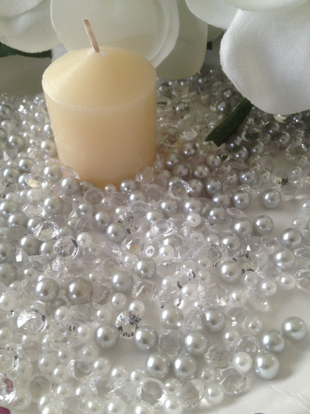 500pcs Pearls & Diamonds Silver and White Pearls For Candle Fillers, Table Scatters
