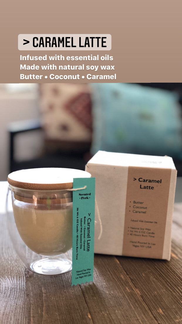 Caramel Latte Soy Candle butter coconut caramel double walled glass candle