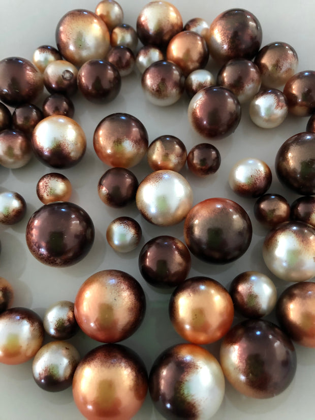 Orange Brown Vase Filler Pearls For Floating Pearl Centerpiece Decor, No Hole Pearl