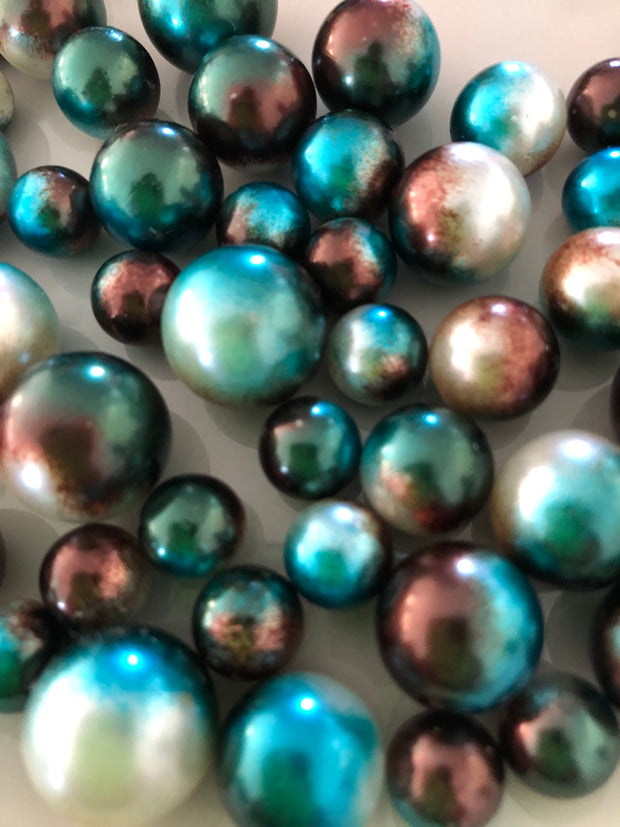 Teal Brown Floating Pearl Centerpiece Decor, No Hole Pearl