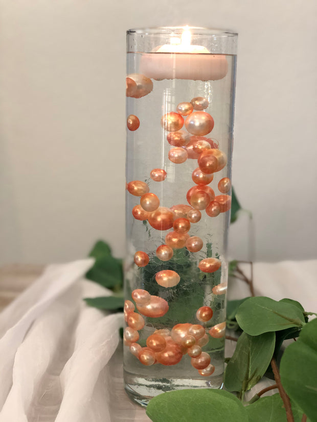 Coral Peach Vase Filler Pearls For Floating Pearl Centerpiece Decor, No Hole Pearl