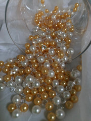 Gold And Ivory Pearls, Diamond Confetti Vase Fillers 500pc Small Pearls No Holes