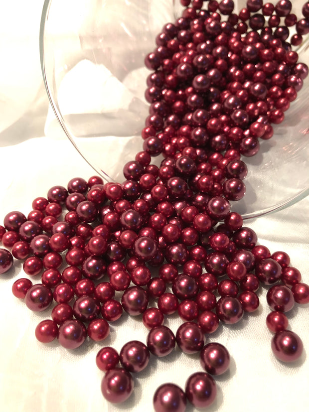 Burgundy Cranberry Pearl Confetti Vase Fillers 500pc Small Pearls No Holes