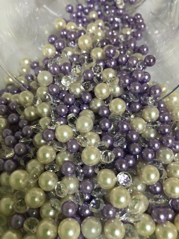 Lavender And White Pearls, Diamond Confetti Vase Fillers 500pc Small Pearls No Holes