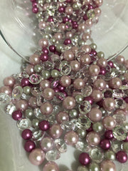 Lilac And Berry Pink Pearls, Diamond Confetti Vase Fillers 500pc Small Pearls No Holes