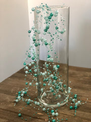 Teal/Light Blue Pearl Beaded Garland 5ft DIY Floating Pearl Beaded Garland, Candle wreath decors