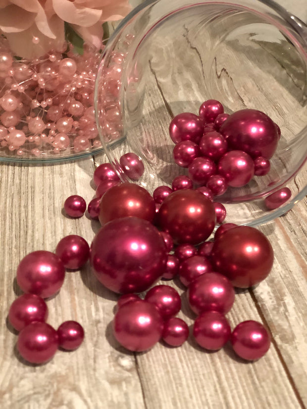 Very Berry Mauve Wedding Decor - DIY floating pearl centerpiece 80pc Mix size pearls no hole pearls for wedding, special events