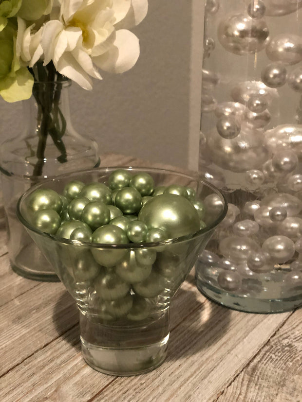 Sage Green/White Pearls DIY Floating Pearls/160 pc Mix Size Pearls, No Hole Pearls For Vase Fillers, Crafts, DIY Floating Pearls