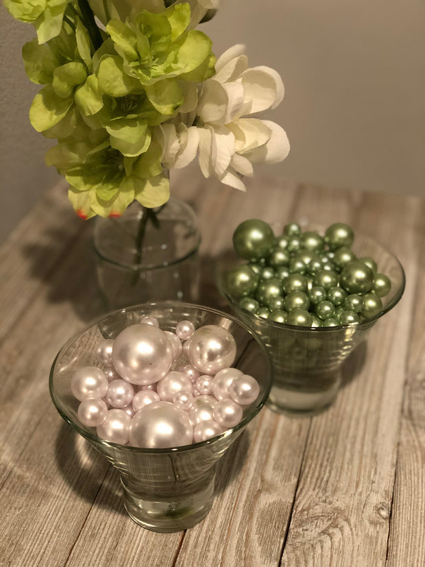Sage Green/White Pearls DIY Floating Pearls/160 pc Mix Size Pearls, No Hole Pearls For Vase Fillers, Crafts, DIY Floating Pearls