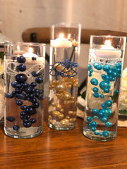 Navy, Teal, Champagne DIY Floating Pearl Centerpiece 150pc Mix size no hole pearls
