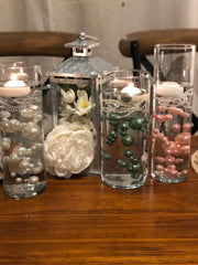 Dusty Coral, Green Sage, Ivory DIY Floating Pearl Centerpiece 150pc Mix size no hole pearls