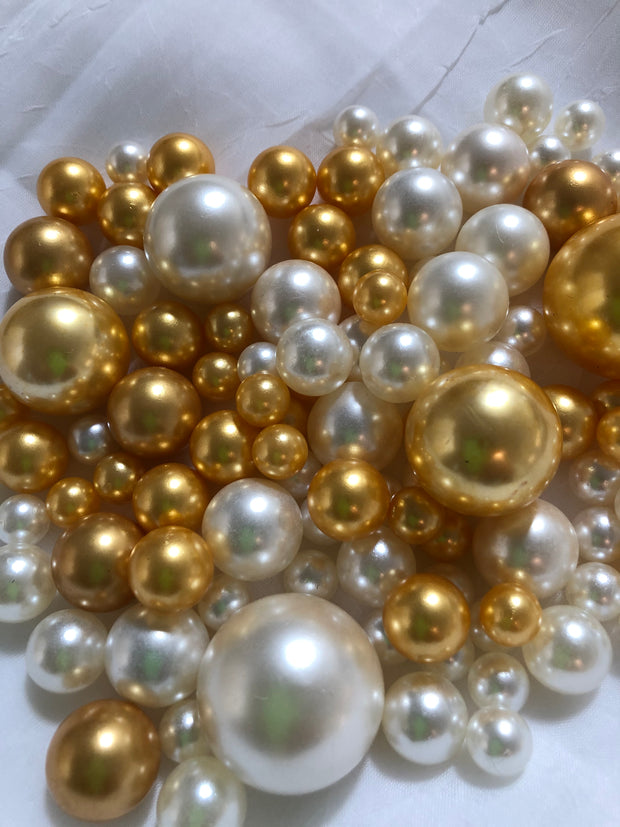 Champagne Gold Ivory Pearls, Vase Fillers For Floating Pearl Centerpiece, Table Scatters