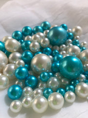 Teal Blue Ivory Pearls, Vase Fillers For Floating Pearl Centerpiece, Table Scatters