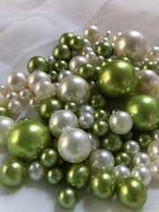 Lime Mint Ivory Pearls, Vase Fillers For Floating Pearl Centerpiece, Table Scatters
