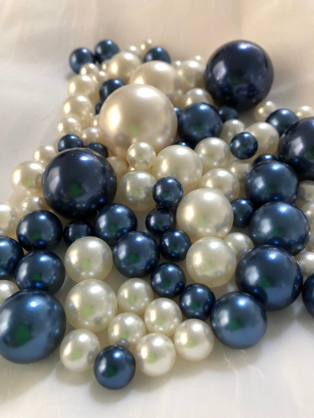 Navy Blue Ivory Pearls, Vase Fillers For Floating Pearl Centerpiece, Table Scatters