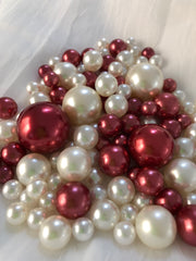 Burgundy Ivory Pearls, Vase Fillers For Floating Pearl Centerpiece Decor