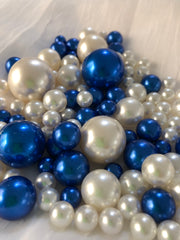 Royal Blue Ivory Pearls, Vase Fillers For Floating Pearl Centerpiece Decor