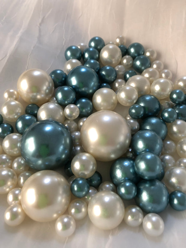 Dusty Blue Ivory Pearls, Vase Fillers For Floating Pearl Centerpiece Decor