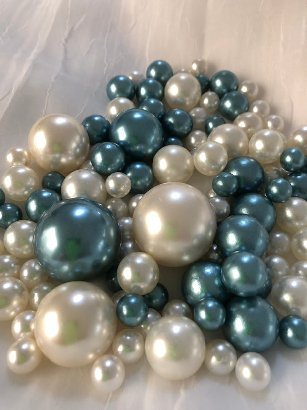 120 Dusty Blue And White Pearls, Vase Fillers For Floating Pearl Centerpiece