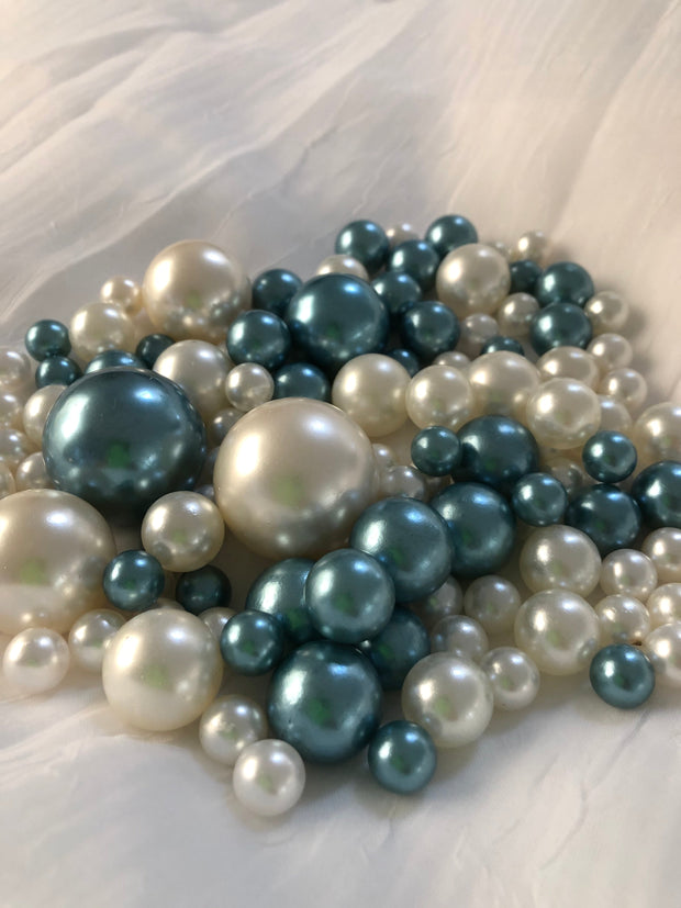 120 Dusty Blue And White Pearls, Vase Fillers For Floating Pearl Centerpiece