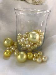 Yellow Pearls Vase Fillers, Floating Pearl Decor, Table Scatters, No Hole