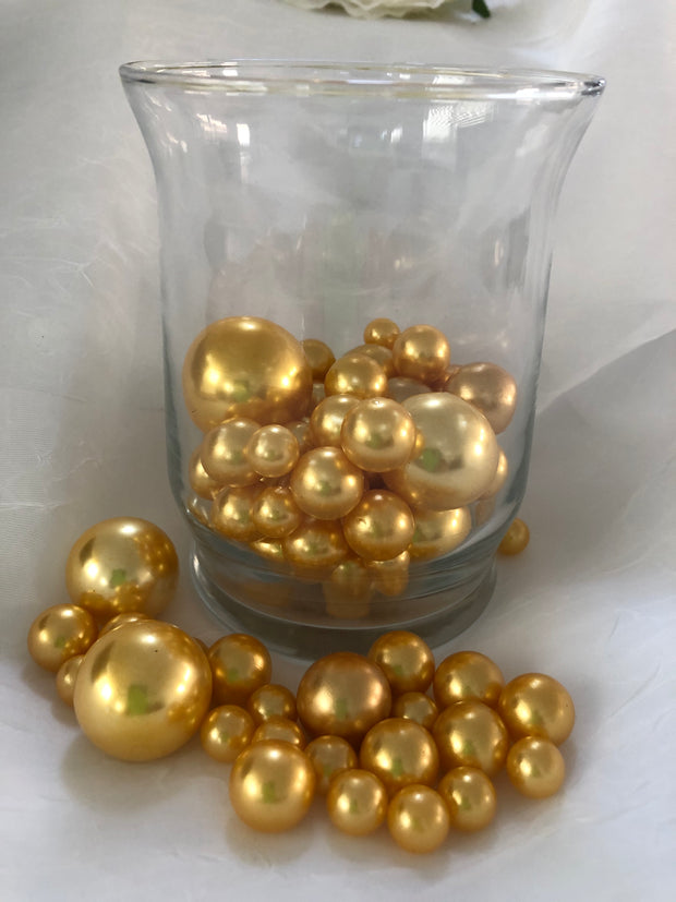 Champagne Gold Vase Filler Pearls, Floating Pearl Centerpiece, Table Scatters